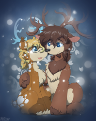 Size: 2913x3682 | Tagged: safe, artist:焰心fireworks, derpibooru import, oc, oc:晨辉•焰心, oc:鹿森, deer, deer pony, original species, brothers, male, siblings