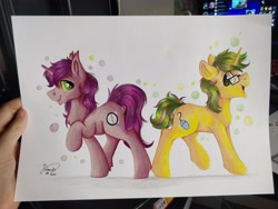 Size: 4608x3456 | Tagged: safe, artist:julunis14, derpibooru import, oc, oc only, oc:macter, oc:redomir, pony, unicorn, chest fluff, ear fluff, ears, glasses, traditional art