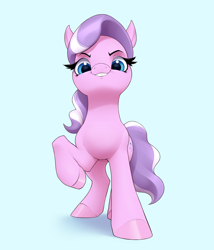 Size: 3080x3600 | Tagged: safe, artist:aquaticvibes, derpibooru import, diamond tiara, earth pony, pony, female, filly, foal, front view, looking at you, looking down, looking down at you, raised hoof, raised leg, simple background, smiling, smiling at you, solo, white background