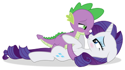 Size: 3840x2160 | Tagged: safe, artist:georgegarza01, derpibooru import, rarity, spike, dragon, unicorn, blushing, cute, female, high res, looking at each other, looking at someone, loving gaze, lying down, male, mare, raribetes, shipping, show accurate, simple background, sparity, spikabetes, straight, transparent background, vector, winged spike, wings