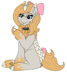 Size: 844x911 | Tagged: safe, artist:gray star, derpibooru exclusive, derpibooru import, oc, oc only, oc:gray star, kirin, bow, choker, cloven hooves, female, hair bow, happy, kirin oc, kirin-ified, mare, night, piercing, scales, simple background, smiling, solo, species swap, tail, tail bow, transparent background