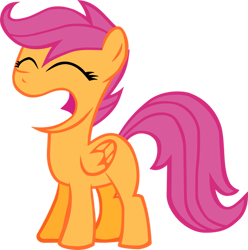 Size: 891x897 | Tagged: safe, artist:wnaspp, derpibooru import, scootaloo, pegasus, pony, the cutie pox, big grin, eyes closed, female, filly, foal, grin, looking to side, looking to the left, misleading thumbnail, open mouth, orange skin, png, simple background, smiling, solo, transparent background, vector