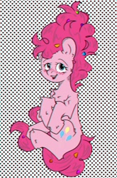 Size: 1278x1932 | Tagged: safe, artist:starkey, derpibooru import, pinkie pie, earth pony, cheerful, chest fluff, confetti, digital art, ear fluff, ears, effects, full body, open mouth, smiling, solo