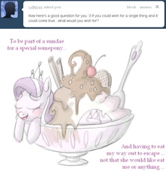 Size: 635x657 | Tagged: safe, artist:secretgoombaman12345, derpibooru import, diamond tiara, earth pony, pony, female, filly, foal, food, pony in food, simple background, solo, spoon, sundae, white background