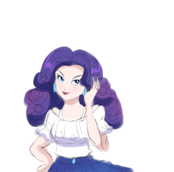 Size: 2100x2076 | Tagged: safe, artist:theladysknight, derpibooru import, rarity, human, ear piercing, earring, humanized, jewelry, light skin, lipstick, looking at you, piercing, shoulderless, simple background, smiling, smiling at you, solo, transparent background