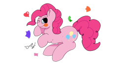 Size: 1920x1080 | Tagged: safe, alternate version, artist:onstiwelt, derpibooru import, pinkie pie, earth pony, pony, confetti, heart, one eye closed, simple background, solo, tongue, tongue out, transparent background