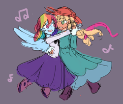 Size: 1280x1080 | Tagged: safe, artist:snowzaaah, derpibooru import, applejack, rainbow dash, equestria girls, appledash, applejack also dresses in style, dancing, female, hand on hip, lesbian, rainbow dash always dresses in style, shipping