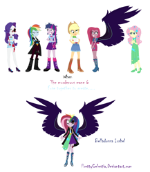 Size: 1668x1920 | Tagged: safe, artist:prettycelestia, derpibooru import, applejack, fluttershy, pinkie pie, rainbow dash, rarity, twilight sparkle, fanfic:rainbow factory, applerack, breasts, fanfic art, fusion, lil miss rarity, murdershy, pinkamena diane pie, rainbow factory dash, rope, twilight snapple, wings