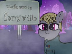 Size: 1280x960 | Tagged: safe, artist:fizzlepopsunset, derpibooru import, earth pony, pony, fog, james sunderland, ponyville, sign, silent hill, solo