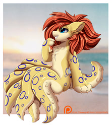 Size: 1280x1439 | Tagged: safe, artist:pridark, derpibooru import, oc, oc:sandara cove, monster pony, octopony, octopus, original species, pony, chest fluff, ear fluff, ears, patreon, patreon logo, patreon reward, paws, solo, tentacles