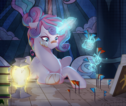 Size: 1800x1516 | Tagged: safe, artist:damayantiarts, derpibooru import, princess flurry heart, alicorn, pony, bandage, book, female, firefly lamp, flag, injured, lantern, levitation, magic, mare, older, older flurry heart, solo, telekinesis