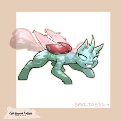 Size: 1200x1200 | Tagged: safe, artist:cold-blooded-twilight, derpibooru import, ocellus, changedling, changeling, angry, fangs, female, solo, solo female, spread legs, spread wings, spreading, wings