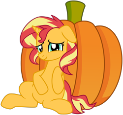 Size: 5206x4890 | Tagged: safe, artist:emeraldblast63, derpibooru import, sunset shimmer, pony, unicorn, cute, looking at you, pumpkin, shimmerbetes, simple background, smiling, smiling at you, solo, transparent background, vector