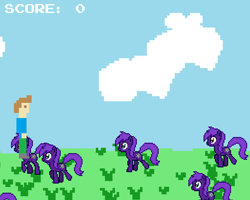 Size: 791x632 | Tagged: safe, derpibooru import, oc, oc only, oc:supermarioportal2, human, pony, unicorn, base used, clone, desktop ponies, game screencap, grass, grass field, old oc, pixel art, pony reference, portal (valve), sprite, trosh, trosh: the movie: the game, wheatley