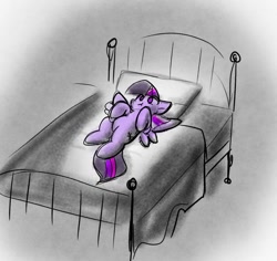 Size: 1238x1167 | Tagged: safe, artist:zucha, derpibooru import, twilight sparkle, twilight sparkle (alicorn), alicorn, pony, bed, female, on bed, solo