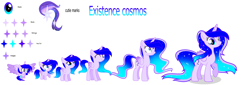 Size: 6288x2136 | Tagged: safe, artist:existencecosmos188, derpibooru import, oc, oc only, alicorn, pony, age progression, alicorn oc, ethereal mane, female, filly, foal, horn, mare, raised hoof, raised leg, simple background, solo, starry mane, white background, wings