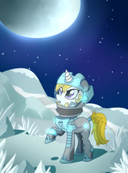 Size: 1024x1383 | Tagged: safe, artist:madmax, derpibooru import, oc, oc only, oc:lumina, pony, unicorn, fanfic:awakening, astronaut, cosmonaut, fanfic, fanfic art, fanfic cover, solo, spacesuit