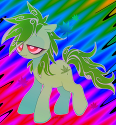 Size: 628x677 | Tagged: safe, artist:inkp0ne, derpibooru import, edit, oc, oc only, oc:stoney poney, earth pony, pony, bedroom eyes, bloodshot eyes, cropped, drugs, ears, female, floppy ears, high, mare, marijuana, psychedelic, rainbow, smiling, stoned