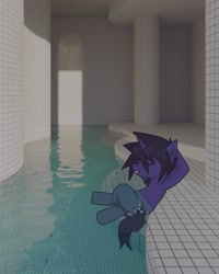 Size: 3000x3750 | Tagged: safe, artist:sleepymist, derpibooru import, oc, oc:mist avalon, pony, unicorn, backroom, emo, horn, liminal space, poolrooms, relaxing, swimming pool, the backrooms, unicorn oc, water