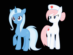 Size: 1024x765 | Tagged: safe, artist:ispincharles, derpibooru import, nurse redheart, trixie, earth pony, pony, unicorn, black background, duo, duo female, female, mare, simple background