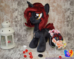 Size: 2882x2304 | Tagged: safe, artist:1stastrastudio, derpibooru import, oc, oc:penny, pony, unicorn, female, flower, irl, mare, photo, plushie, solo