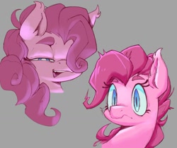 Size: 1491x1251 | Tagged: safe, artist:doorpapu, derpibooru import, pinkie pie, earth pony, pony, bust, expressions, facial expressions, gray background, mischievous, simple background, solo, startled, surprised