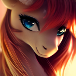 Size: 1024x1024 | Tagged: safe, artist:hawkeyethree, derpibooru import, generator:purplesmart.ai, generator:stable diffusion, machine learning generated, oc, pony, blue eyes, female, looking at you, mare, red hair, smiling, solo