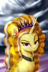 Size: 1800x2700 | Tagged: safe, artist:darksly, derpibooru import, adagio dazzle, pony, unicorn, alternate hairstyle, bags under eyes, choker, ear piercing, earring, equestria girls ponified, female, jewelry, mare, older, piercing, ponified, solo, wrinkles