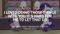 Size: 1920x1080 | Tagged: safe, derpibooru import, edit, edited screencap, editor:quoterific, screencap, rarity, sweetie belle, forever filly, food, ice cream