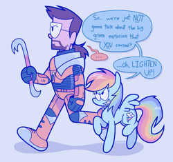 Size: 1280x1201 | Tagged: safe, artist:_face.ache, artist:f4ceache, artist:faceache, derpibooru import, rainbow dash, human, pegasus, pony, ..., crowbar, duo, gordon freeman, half-life, hev suit, human and pony, speech bubble