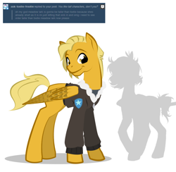 Size: 900x878 | Tagged: safe, artist:askmerriweatherauthor, derpibooru import, oc, oc only, oc:meadow lark (ask merriweather), pegasus, pony, bomber jacket, clothes, jacket, older, simple background, solo, white background