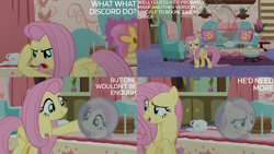 Size: 4400x2475 | Tagged: safe, derpibooru import, edit, edited screencap, editor:quoterific, screencap, fluttershy, discordant harmony, solo