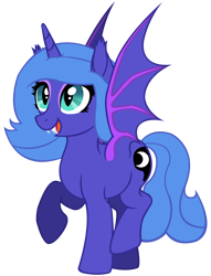 Size: 6102x8000 | Tagged: safe, artist:laszlvfx, artist:starshade, derpibooru import, princess luna, bat pony, absurd resolution, base used, cutie mark, female, horn, mare, open mouth, raised hoof, raised leg, simple background, solo, species swap, transparent background, wings