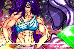 Size: 1920x1280 | Tagged: safe, artist:zecrus-chan, derpibooru import, rarity, human, abs, female, glasses, humanized, midriff, muscles, muscular female, ripped rarity, solo