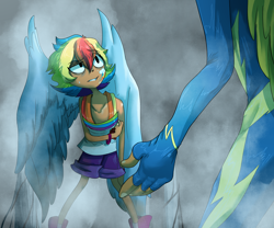 Size: 3600x3000 | Tagged: safe, artist:frostiwars, derpibooru import, rainbow dash, human, clothes, duo, female, humanized, uniform, winged humanization, wings, wonderbolts uniform