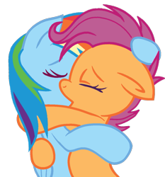 Size: 1095x1173 | Tagged: safe, artist:taeko, derpibooru exclusive, derpibooru import, rainbow dash, scootaloo, pegasus, pony, 2022, base used, colored, duo, ears, eyes closed, female, flat colors, floppy ears, folded wings, holding each other, hoof on head, kissing, lesbian, mare, older, older scootaloo, scootadash, shipping, simple background, transparent background, wings