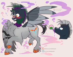 Size: 2912x2290 | Tagged: safe, artist:liechisenshi, derpibooru import, oc, oc only, oc:platinum shadow, pegasus, pony, potion, solo, transformation, unshorn fetlocks