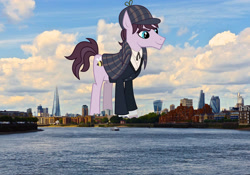 Size: 2048x1430 | Tagged: safe, artist:jaredking779, artist:pink1ejack, derpibooru import, natural deduction, earth pony, pony, background pony, clothes, deerstalker, england, giant pony, giant/macro earth pony, hat, highrise ponies, irl, london, macro, male, mega giant, photo, ponies in real life, sherlock holmes, stallion, united kingdom