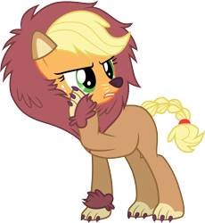 Size: 3000x3257 | Tagged: safe, artist:cloudyglow, derpibooru import, applejack, scare master, .ai available, animal costume, applelion, clothes, costume, simple background, solo, transparent background, vector