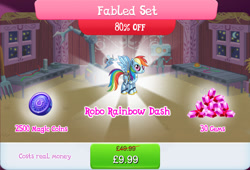 Size: 1268x860 | Tagged: safe, derpibooru import, rainbow dash, pegasus, pony, robot, robot pony, antennae, bundle, camera, costs real money, english, fan, female, gameloft, gem, magic coins, mare, numbers, official, rainbot dash, roboticization, sale, solo, solo focus, spread wings, text, wings