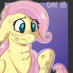 Size: 1080x1080 | Tagged: safe, artist:flutterpawss, derpibooru import, fluttershy, pegasus, pony, abstract background, bust, chest fluff, ears, female, floppy ears, inktober 2022, mare, solo