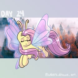 Size: 1080x1080 | Tagged: safe, artist:flutterpawss, derpibooru import, fluttershy, breezie, breeziefied, eyes closed, flying, inktober 2022, solo, species swap, wings