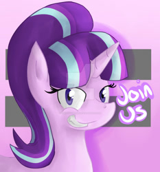 Size: 1024x1100 | Tagged: safe, artist:sketchypon3, derpibooru import, starlight glimmer, pony, unicorn, bust, deviantart watermark, equal sign, equality, grin, looking at you, obtrusive watermark, s5 starlight, smiling, solo, text, watermark