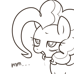 Size: 1000x1000 | Tagged: safe, artist:maren, derpibooru import, pinkie pie, earth pony, pony, 2014, ahegao, dialogue, fantasizing, female, mare, monochrome, old art, open mouth, solo, tongue, tongue out