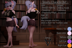 Size: 3840x2600 | Tagged: safe, artist:steamyart, derpibooru import, oc, oc only, oc:steamy, anthro, bookshelf, futa, futa oc, glasses, intersex, multiple angles, reference sheet, solo, text