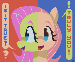 Size: 5400x4461 | Tagged: safe, artist:docwario, derpibooru import, fluttershy, pegasus, pony, dialogue, duality, female, fluttober, high res, mare, open mouth, open smile, smiling, solo