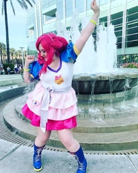 Size: 640x800 | Tagged: safe, derpibooru import, pinkie pie, human, clothes, cosplay, costume, fountain, irl, irl human, kotobukiya, kotobukiya pinkie pie, photo, wondercon