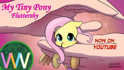 Size: 1280x720 | Tagged: safe, artist:doublewbrothers, derpibooru import, fluttershy, human, pegasus, pony, my tiny pony, 2021, cute, hand, in goliath's palm, micro, old art, petting, shyabetes, size difference, youtube thumbnail