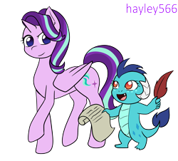 Size: 2448x2213 | Tagged: safe, artist:hayley566, derpibooru import, princess ember, starlight glimmer, alicorn, dragon, pony, series:redemptiverse, alicornified, alternate universe, dragoness, duo, female, race swap, role reversal, simple background, starlicorn, transparent background, xk-class end-of-the-world scenario