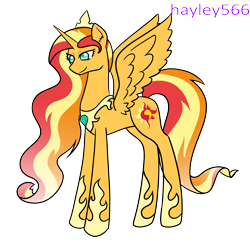 Size: 2110x2058 | Tagged: safe, artist:hayley566, derpibooru import, sunset shimmer, alicorn, pony, series:redemptiverse, alicornified, alternate universe, crown, female, hoof shoes, jewelry, race swap, regalia, role reversal, shimmercorn, simple background, solo, transparent background